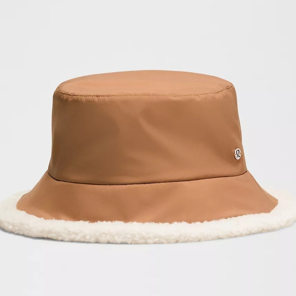 NWT $58 Lululemon Boucle Fleece Reversible Bucket Hat L/XL Chestnut Brown/Ivory